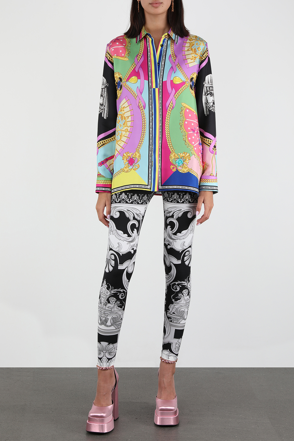 חולצת משי בהדפס בארוק צבעוני